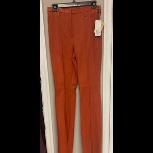 AKRIS PUNTO FARRAH TOUCAN RED ORANGE LEATHER PANTS